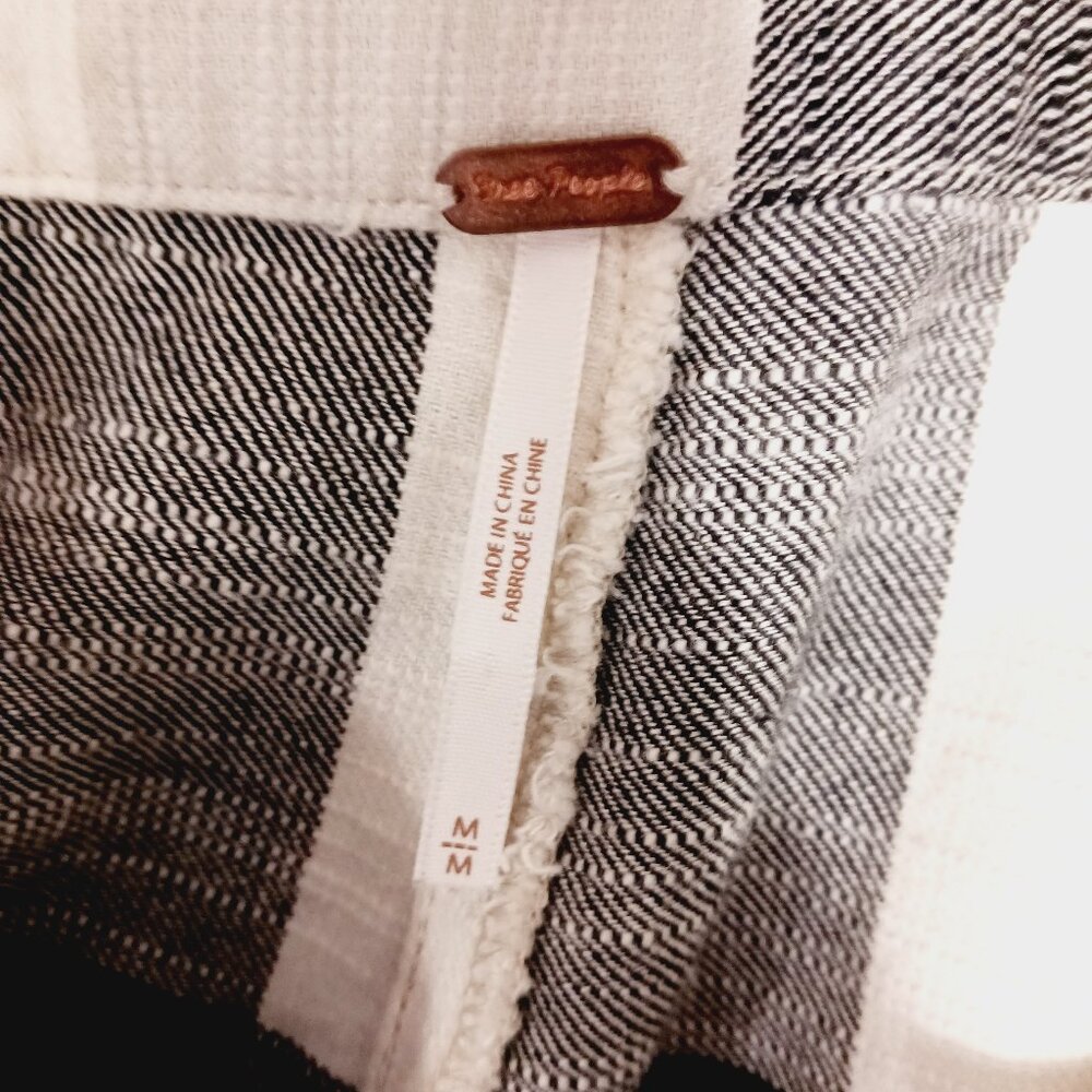 Free People, MED Clear Skies Checkered Plaid Woven Pants, Black & White Cropped - Picture 2 of 15